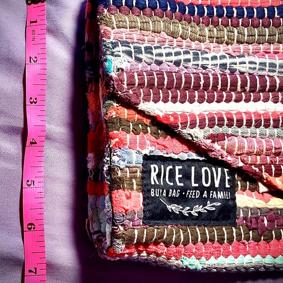 New Rice Love Clutch Bag Unique Woven Upcycled Burlap Rice Bag Multi Striped - Picture 5 of 8